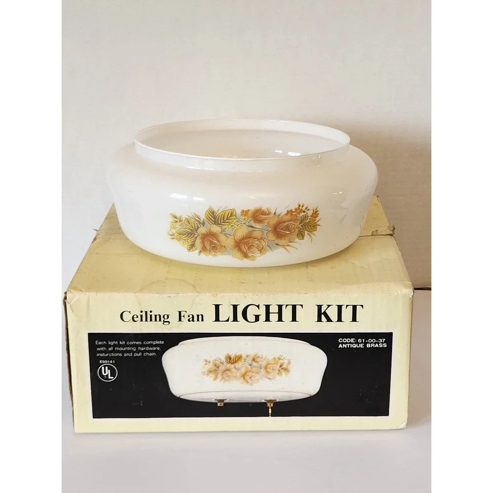 Vintage Milk Glass White Flowers Ceiling Fan Light Lamp Shade Globe Floral Kit